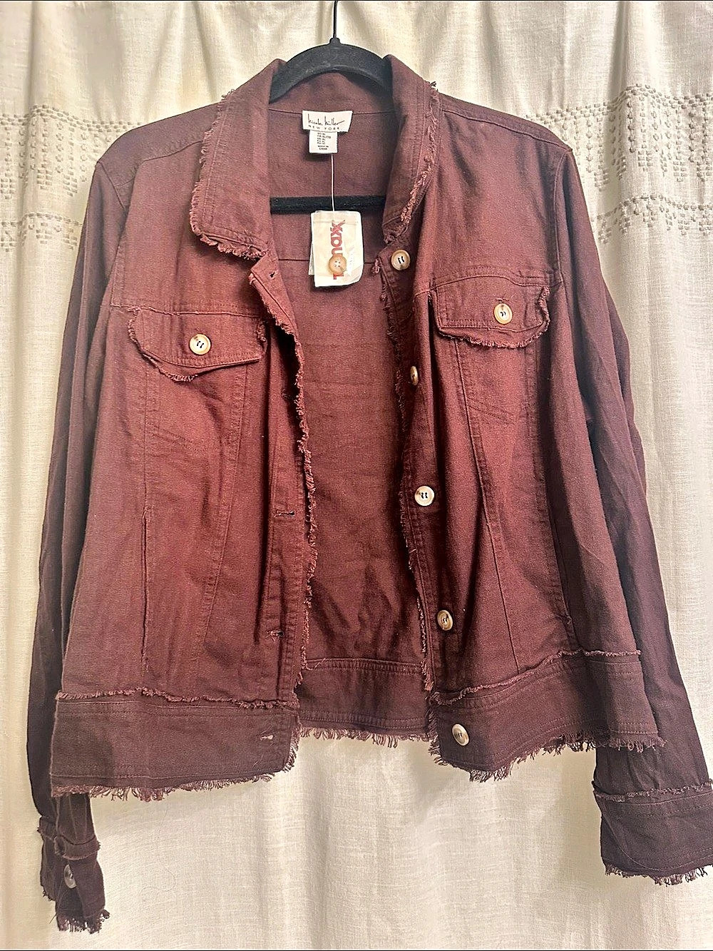 Nicole Miller Linen Utility Jacket in Brown Size XL